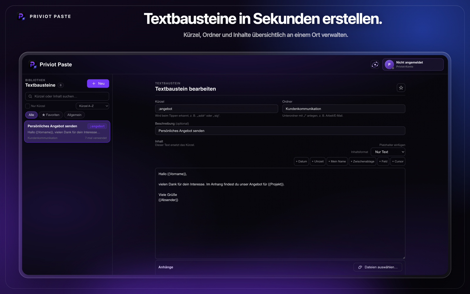 Priviot Paste unterstützt formatierte Textbausteine mit Listen, Links und Bildern